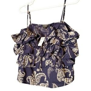 NWT Y2K Express Spaghetti Strap Ruffle Fairy Romanic Floral Navy Top Size L